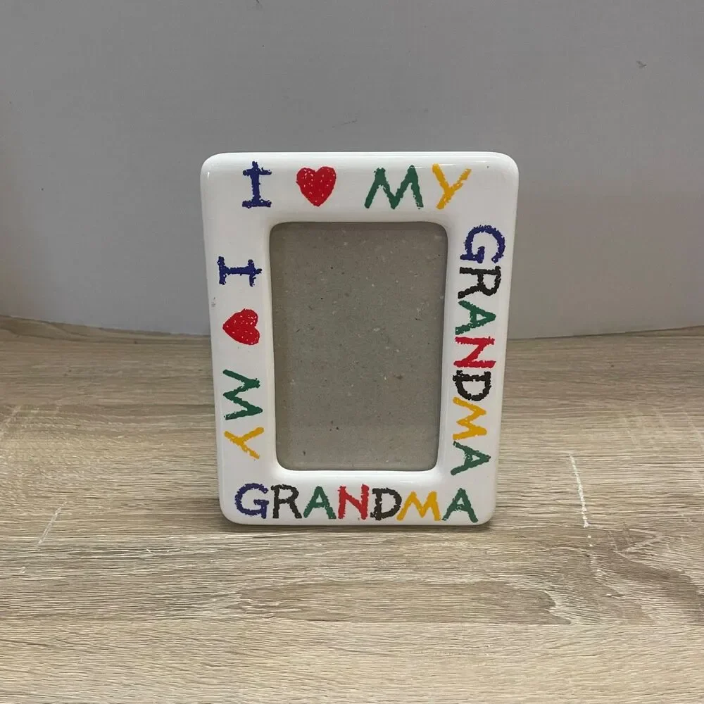 Vintage Fetco Ceramic Picture Frame I Love My Grandma with Colorful Crayon Style